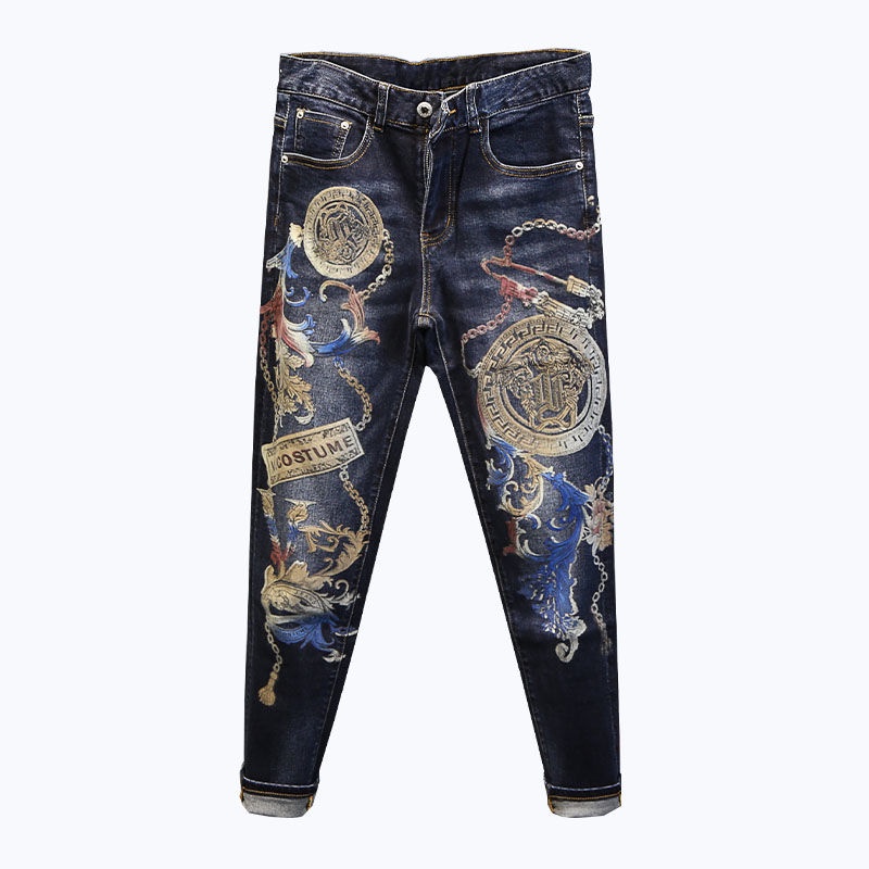 Quần Jean Nam In Họa Tiết graffiti Phong Cách Châu Âu Thời Trang Cao Cấp