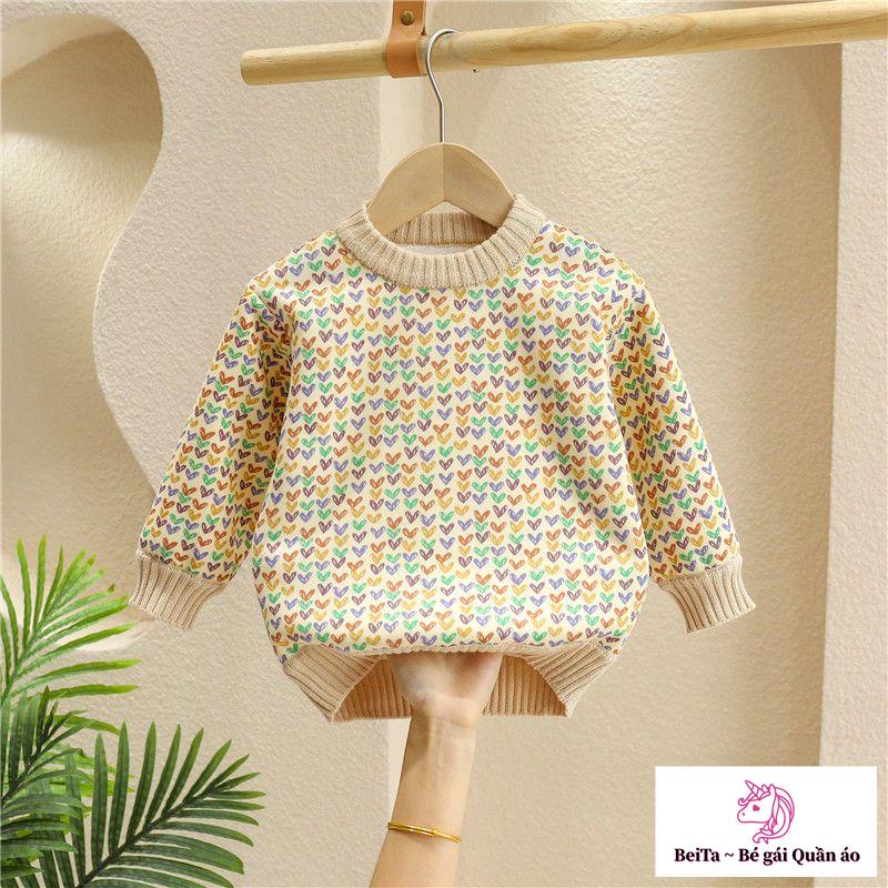 Áo Sweater Dệt Kim Lót Lông Cừu Dày Thời Trang Thu Đông Phong Cách Mới Cho Bé Gái