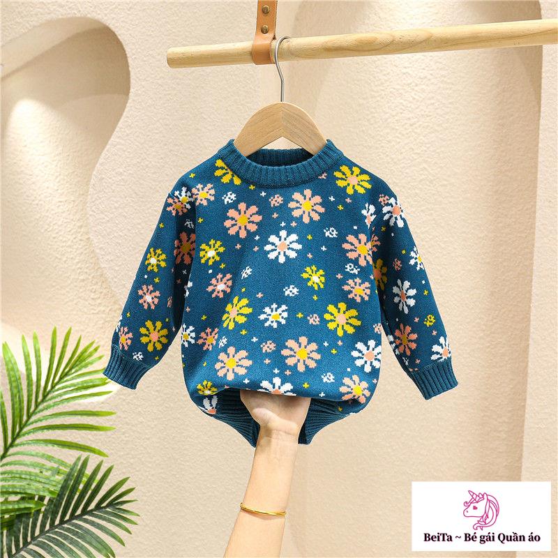 Áo Sweater Dệt Kim Lót Lông Cừu Dày Thời Trang Thu Đông Phong Cách Mới Cho Bé Gái