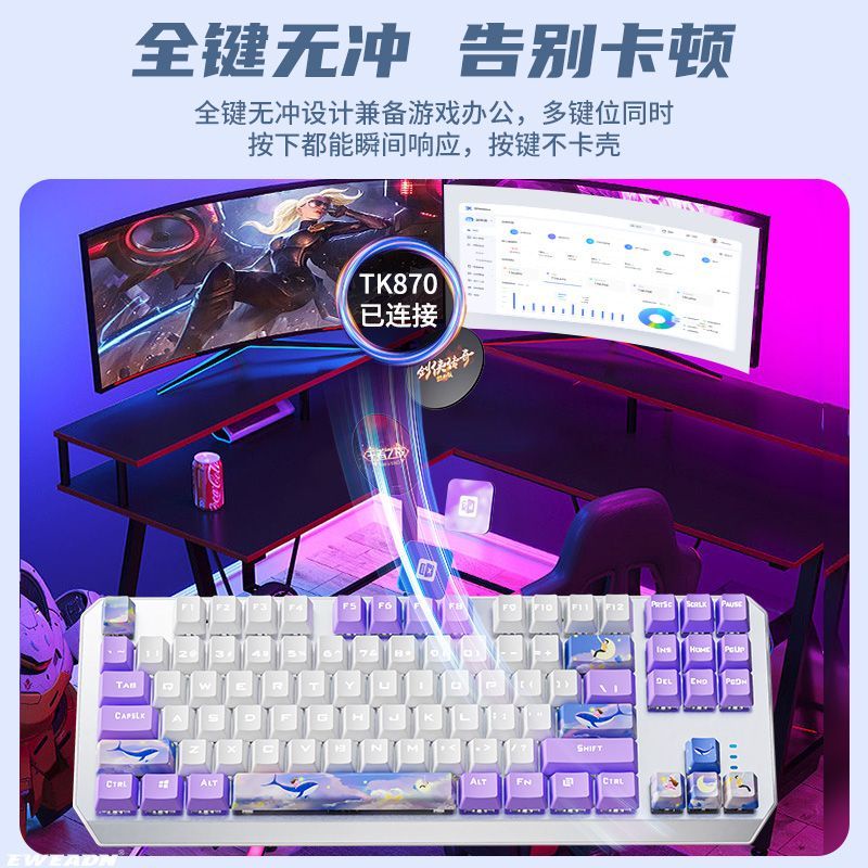 Forwarder Bàn Phím Cơ gaming Có Dây Màu Tím Hình Cá Voi Tím Cho Nữ