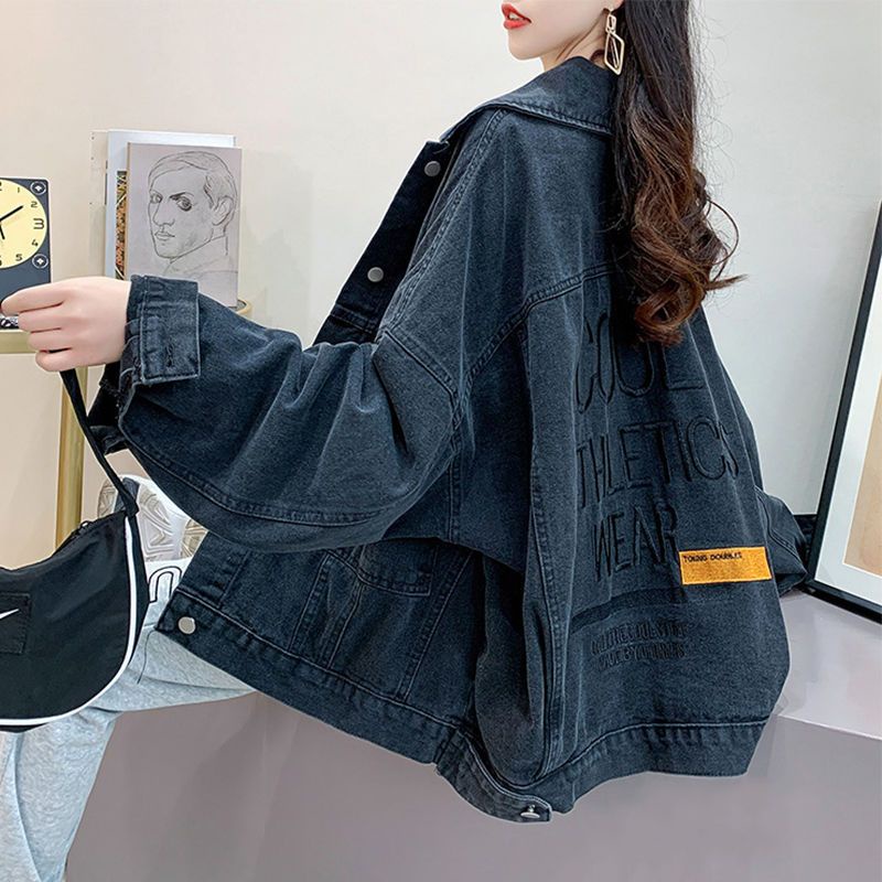 S-3XL Áo Khoác Denim Đính Cườm 7 Ký Tự Thiết Kế Phong Cách Hồng Kông Cổ Điển Áo Khoác Denim Thích Hợp 2023 Mẫu Mới