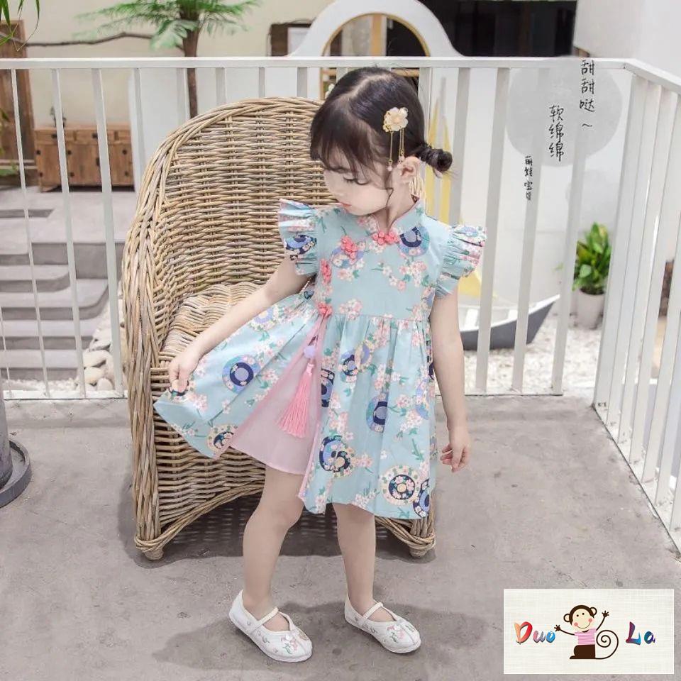 Đầm Sườn Xám Trung Hoa Mùa Hè Phong Cách Mới Cho Bé Gái