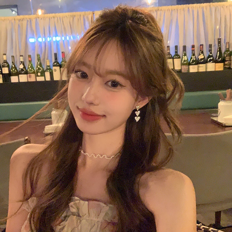 Bông Tai Bạc Dáng Dài Đính Đá zircon Hình Trái Tim Xinh Xắn 11.14