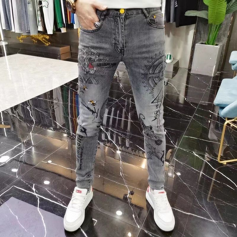 Size28-36 2023 Châu Âu quần jean nam cao cấp in hình kim cương nóng thương hiệu thời trang quần dài ôm vừa vặn giản dị đẹp trai