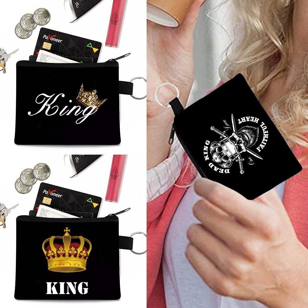 Coin Purse Key Bag Card Pack  Small Wallet Earphone Lipstick Organizer Mini Canvas  Bags King Queen 