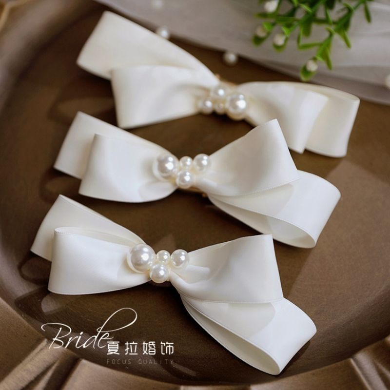 Trâm Cài Tóc Hình Nơ Đính Ngọc Trai Thanh Lịch Cho Cô Dâu