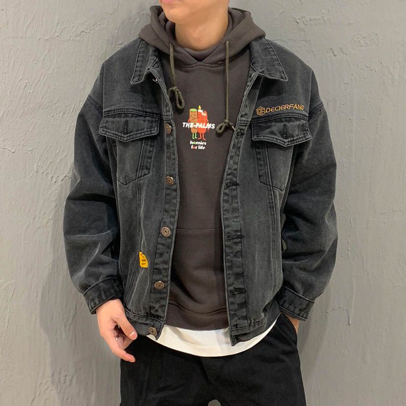 S-5XL Áo Khoác Nam Áo Khoác Bò Dáng Rộng Đẹp Trai Sành Điệu Cho Nam Học Sinh Áo Khoác Nam Phong Cách Hàn Quốc