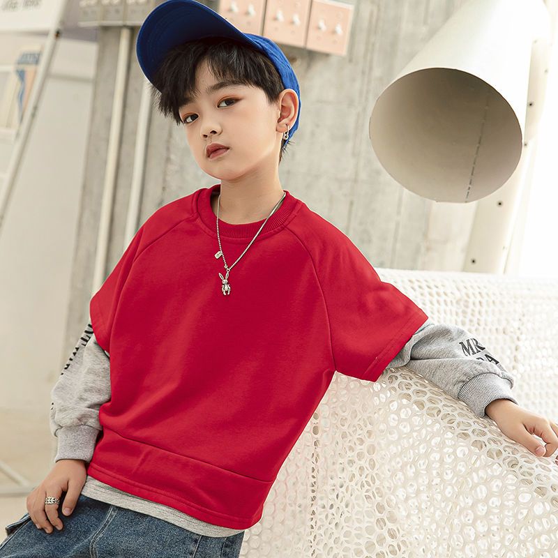 Áo Sweater Tay Dài Giả Hai Lớp Phong Cách Hàn Quốc Kiểu Mới Mùa Xuân Thu Kích Thước Vừa Và Lớn Cho Bé Trai