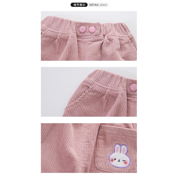 Quần Dài Vải Nhung Họa Tiết Thỏ Hoạt Hình Phong Cách Hàn Quốc Thời Trang Xuân Thu Cho Bé Gái