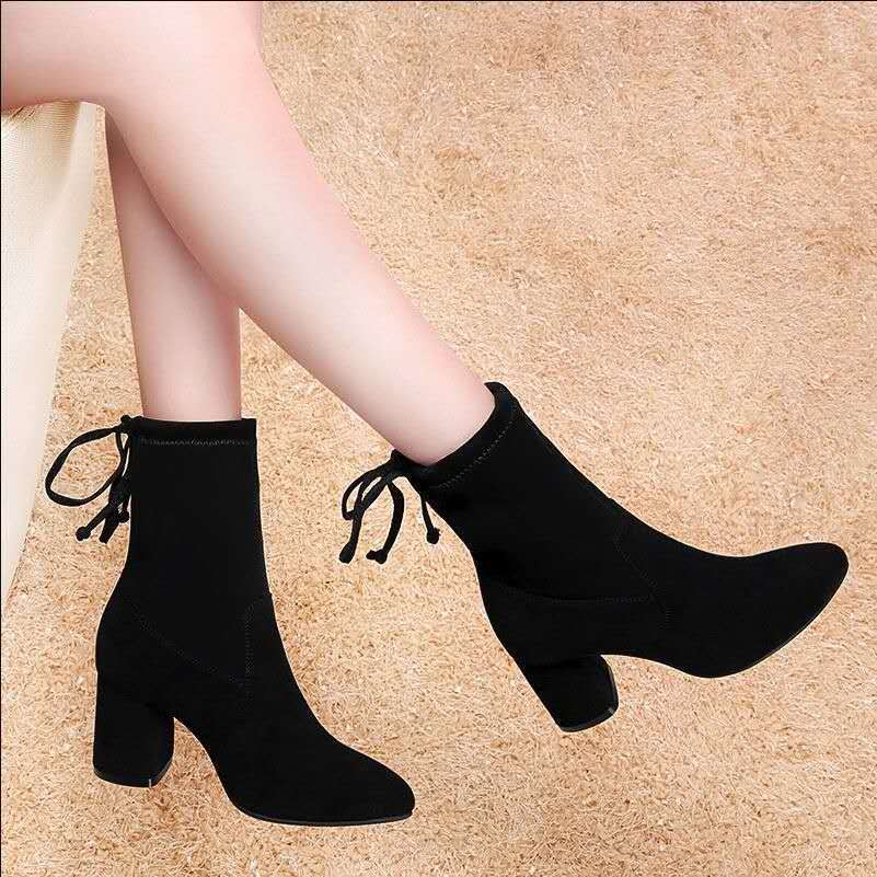 Gi Y Y giày bốt martin Ch Li U da cotton G T D Y 2020 gót Cao Vừa dày Dặn Thời Trang Xuân Thu Mới Cho Nữ