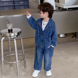Bộ quần áo denim thời trang thu đông cá tính cho bé trai