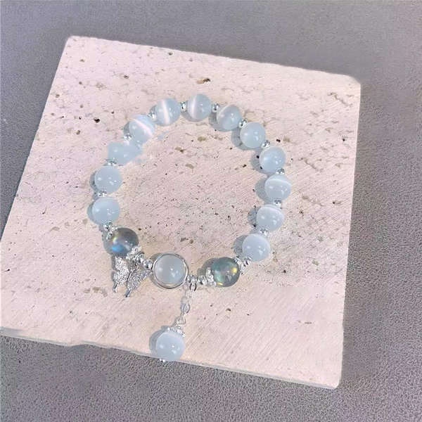 Vòng tay vòng tay lắc tay Douyin opal hạt trắng pha lê bướm vòng đeo tay phụ nữ thích hợp thiết kế vòng đeo tay ánh trăng màu xám tự làm vòng tay sinh viên