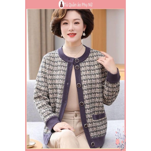 Ch t L Ng cao O len gile mom áo Khoác cardigan Vải Lông Dày Ấm Áp In Họa Tiết Thời Trang Xuân Đông Cho Phụ Nữ Trung Niên Và Người Lớn Tuổi