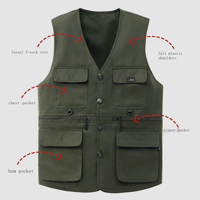 Áo Khoác Câu Cá Cộc Tay Nhiều Túi size Lớn Cho Đàn Ông Trung Niên