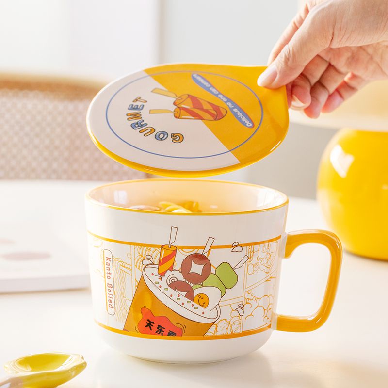 Bát Gốm Ăn Mì / Súp Cỡ Lớn Có Nắp Phong Cách Nhật Bản Cho Học Sinh / Ký Túc Xá / Văn Phòng