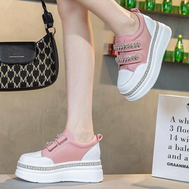 Giày Da Thật Đế Dày Đính Đá Thời Trang Xuân Thu 2023 Cho Nữ