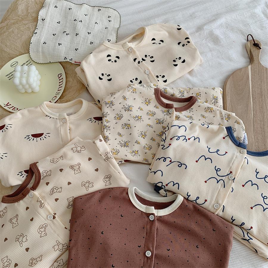 Bộ Đồ Ngủ cotton Tay Dài Thời Trang Xuân Thu Phong Cách Hàn Quốc 2023 Dành Cho Bé Trai Gái