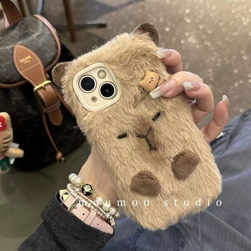 Ốp Điện Thoại Phủ Lông Mềm Mại Hình capybara Dễ Thương Cho iphone13 14promax15 12 11