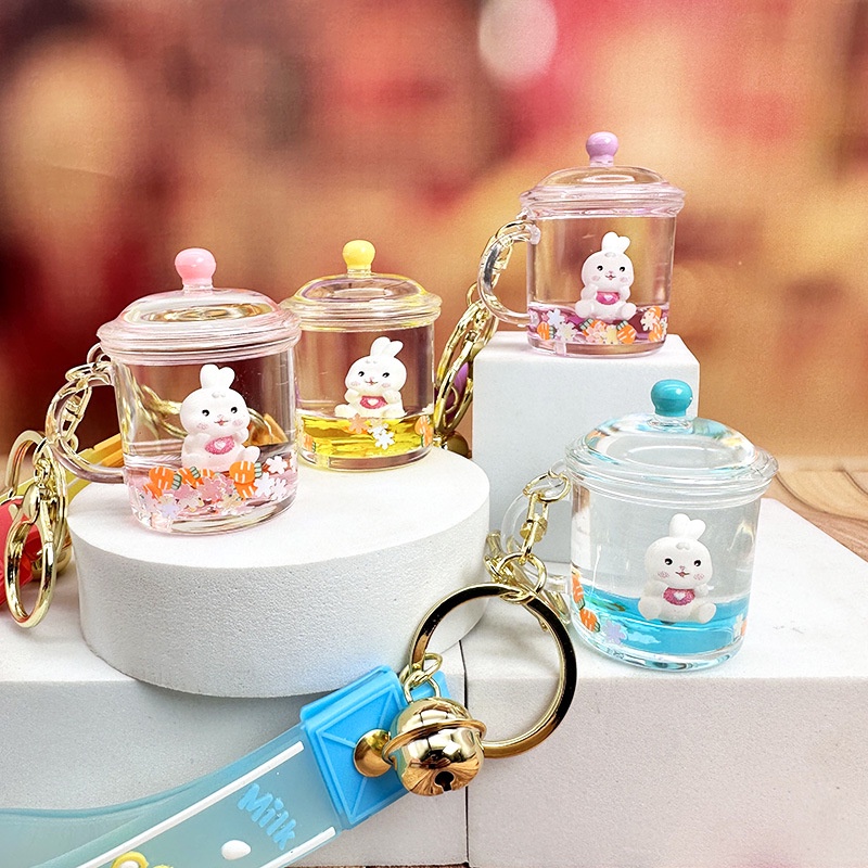 Móc Khóa Gắn Bình Dầu Hình Thỏ Hoạt Hình Dễ Thương
