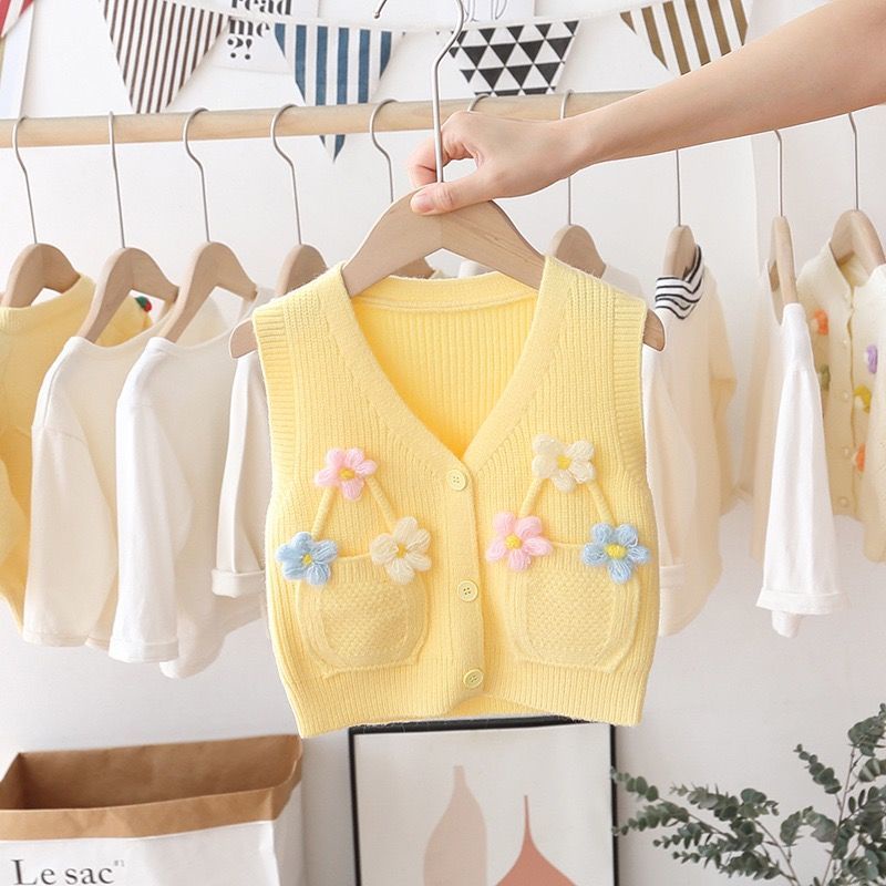 Bộ Áo Khoác cardigan + Áo sweater Dệt Kim Thời Trang Mùa Thu 2021 Mới Cho Bé Gái