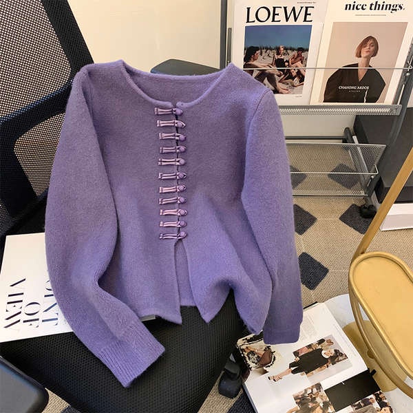 Mới Áo Khoác cardigan Dệt Kim Dáng Ngắn Cài Nút Kiểu Trung Hoa Thời Trang Thu Đông Cho Nữ