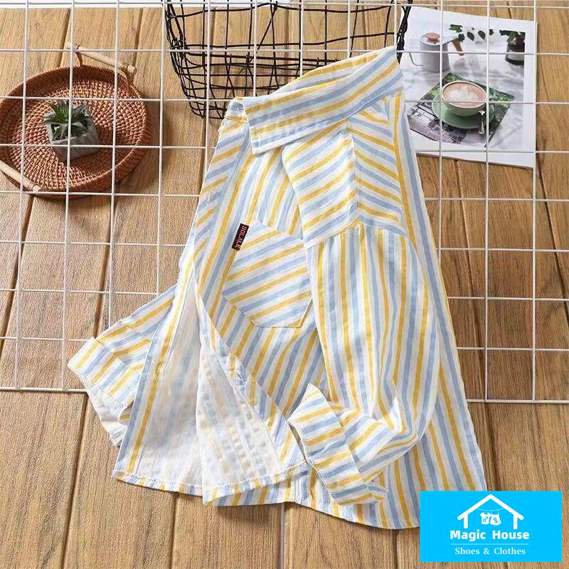 Hàng Mới Về Mới Áo Sơ Mi Dài Tay Họa Tiết Kẻ Sọc Phong Cách Mới Cho Bé Trai