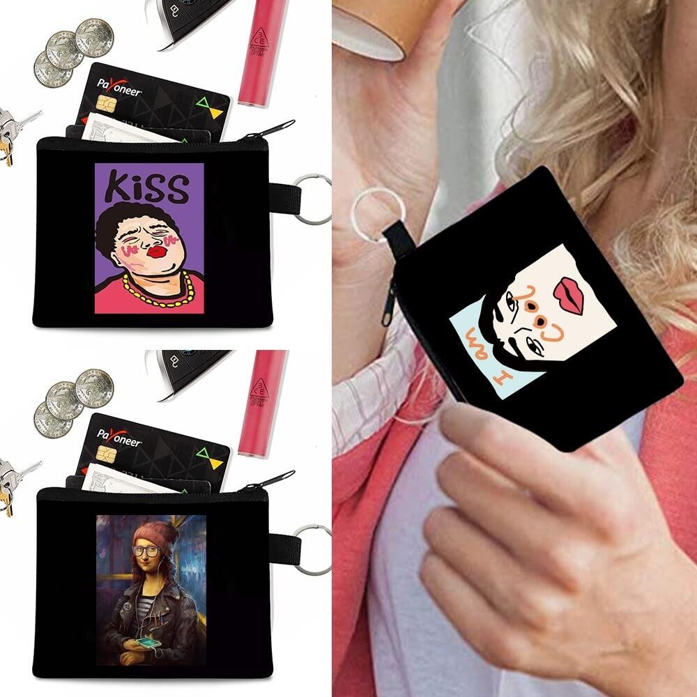 Women Mini Canvas  Bags Coin Purse Card Holder Outdoor Earphone Key Bag Organizer Wallet Clutch Prin