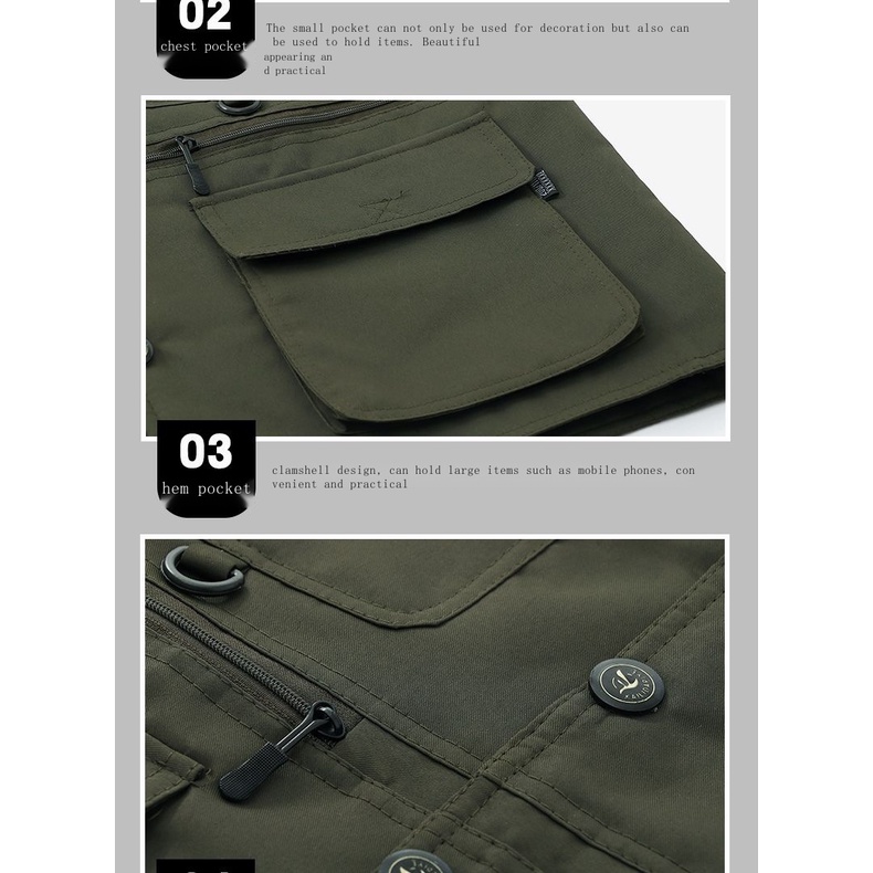 Áo Khoác Câu Cá Cộc Tay Nhiều Túi size Lớn Cho Đàn Ông Trung Niên