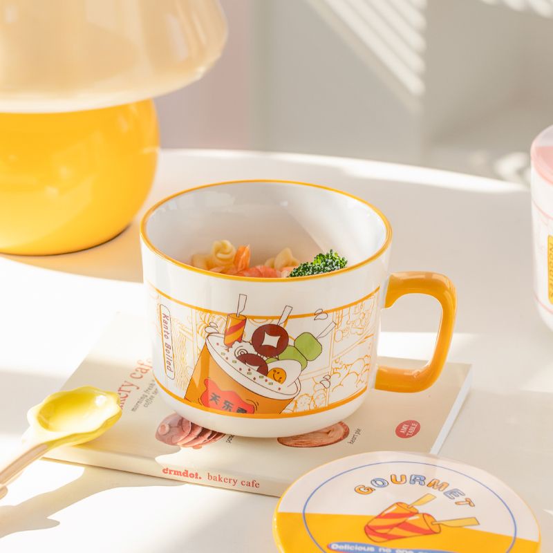 Bát Gốm Ăn Mì / Súp Cỡ Lớn Có Nắp Phong Cách Nhật Bản Cho Học Sinh / Ký Túc Xá / Văn Phòng