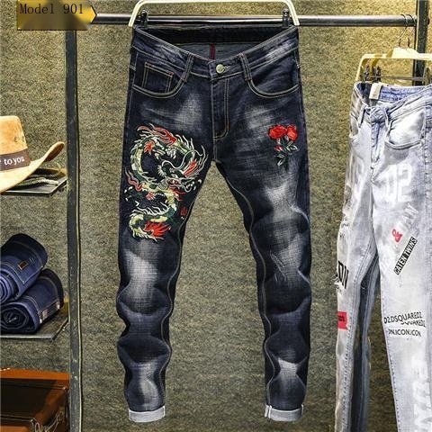 Quần jeans Thêu Hình Rồng Trung Hoa Co Giãn Mẫu Mới 2021 Thời Trang Xuân Thu Cho Nam