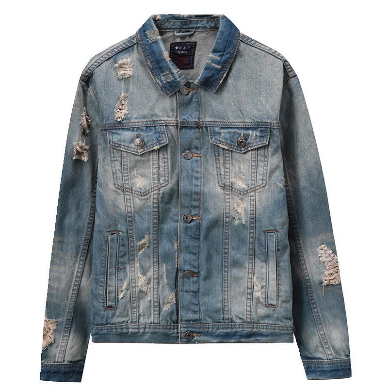 Áo Khoác Jean Rách Phong Cách Cổ Điển Cá Tính Dành Cho Nam