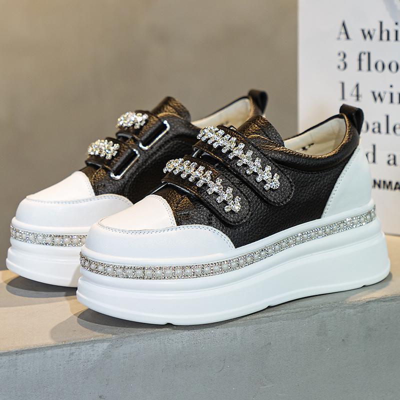 Giày Da Thật Đế Dày Đính Đá Thời Trang Xuân Thu 2023 Cho Nữ