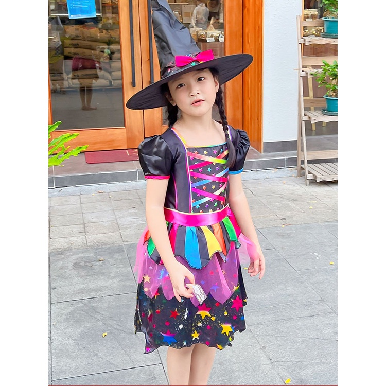 Bộ Đồ Hóa Trang halloween Nhân Vật Phù Thủy Có Áo Choàng Dễ Thương Cho Bé Gái