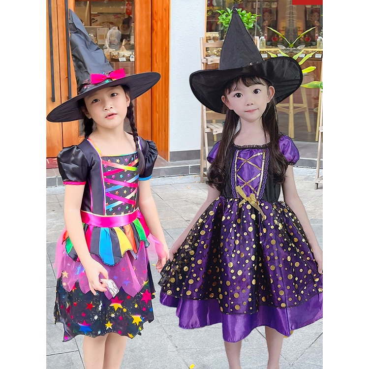Bộ Đồ Hóa Trang halloween Nhân Vật Phù Thủy Có Áo Choàng Dễ Thương Cho Bé Gái