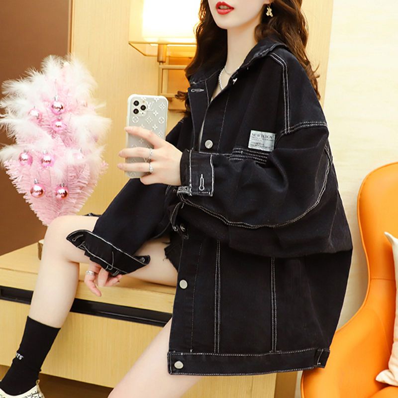 S-3XL Áo Khoác Denim Màu Xám Khói Phong Cách Hàn Quốc Rộng Rãi Cộng Với Kích Thước Áo Khoác Nữ Bùng Nổ Cao Cấp
