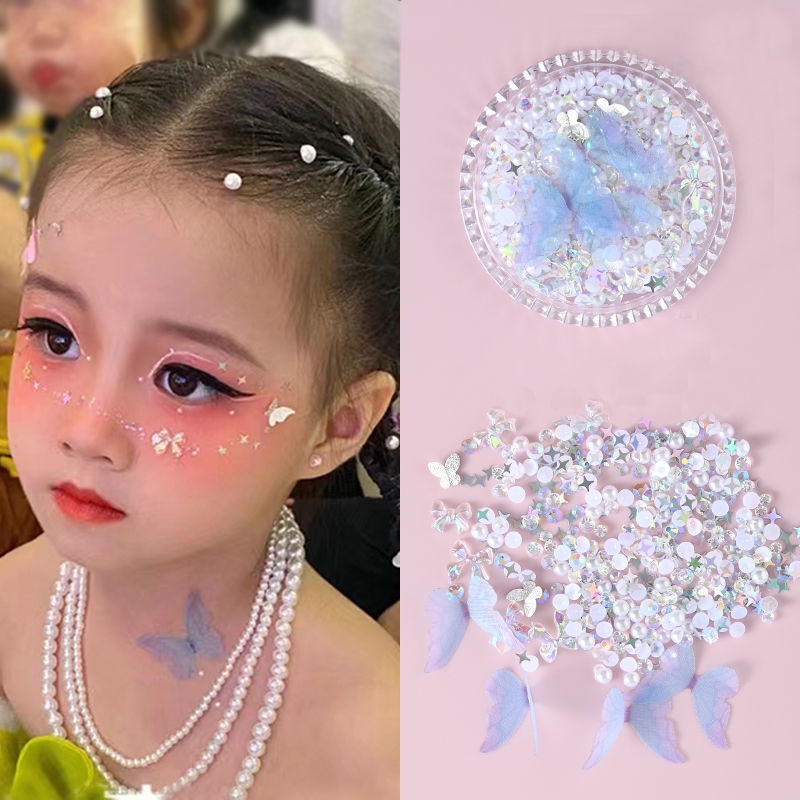 Miếng Dán Mặt Trẻ Em Hình Bướm Đính Đá Lấp Lánh Siêu Thơ Mộng