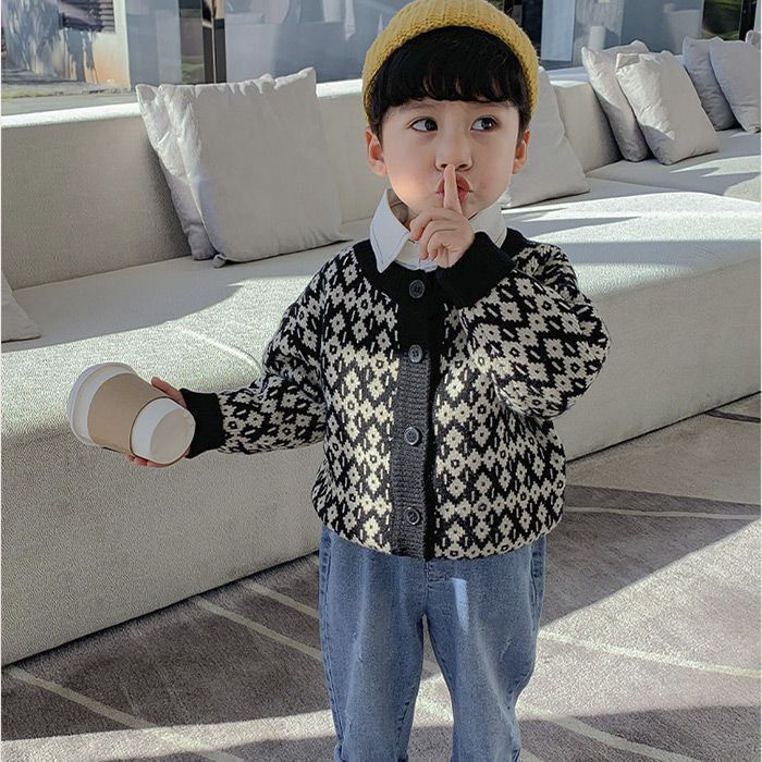 Áo Khoác Cardigan Dệt Kim Tay Dài Thời Trang Xuân Thu Cho Bé Trai