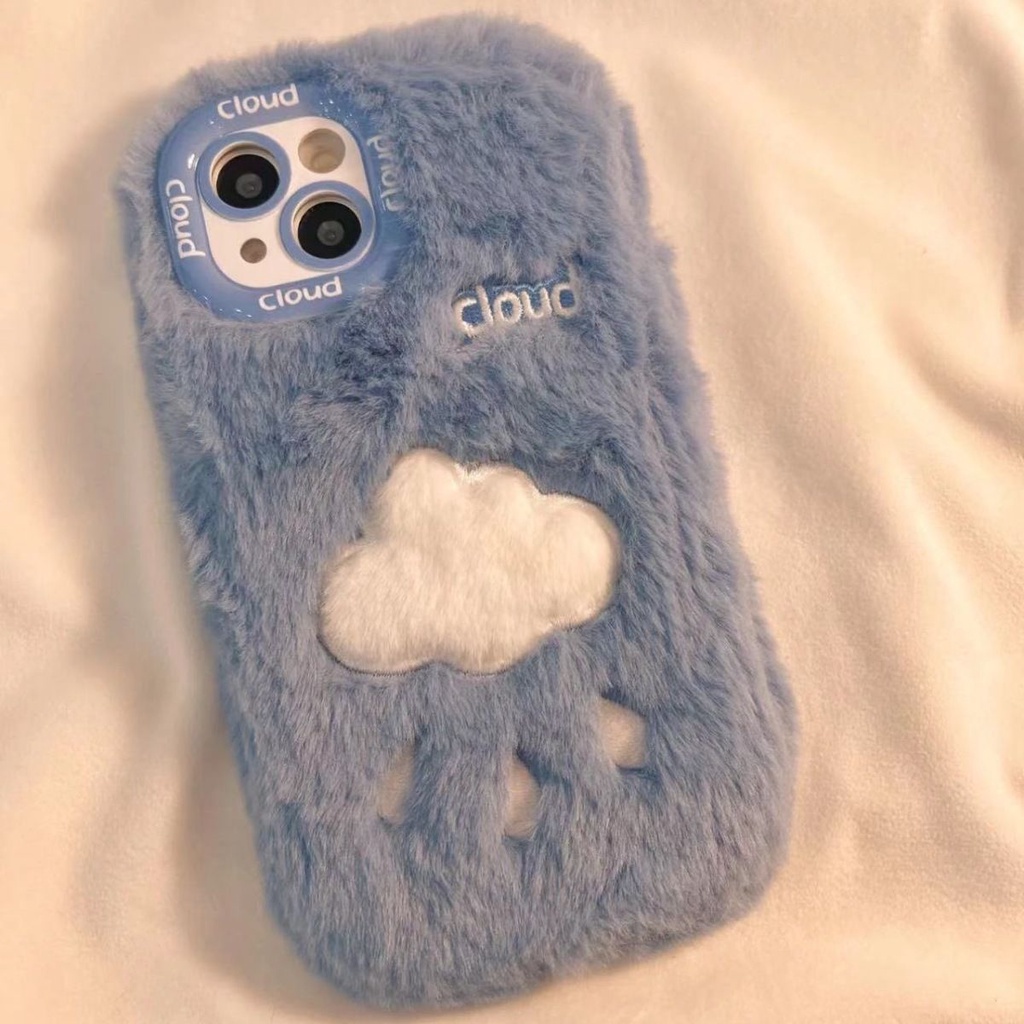 Ốp Điện Thoại Phủ Lông Họa Tiết Đám Mây Mưa Dễ Thương Cho iphone13 iphone phone case 14promax12 11