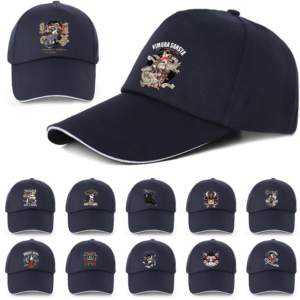 Snapback Sun Hat Casquette Hats Fitted Casual Dark Blue Dad Hats For Men Women Fashion Samurai Print