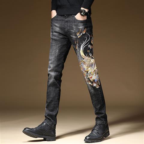 Quần Jean Dài Thêu Họa Tiết Phong Cách Trung Hoa Màu Đen Thời Trang Mùa Hè Cho Nữ
