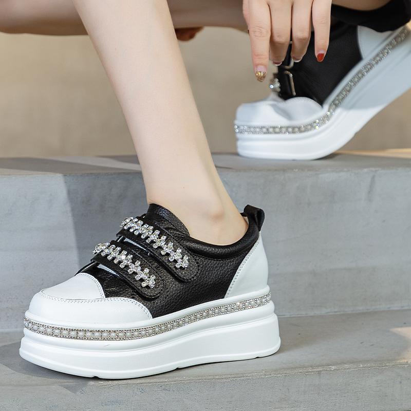 Giày Da Thật Đế Dày Đính Đá Thời Trang Xuân Thu 2023 Cho Nữ