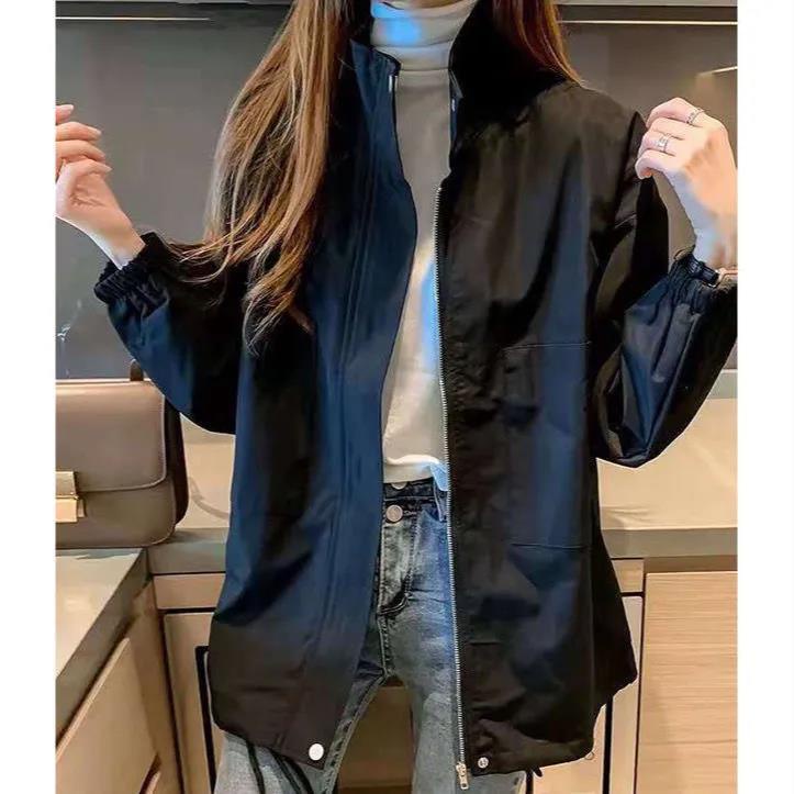 Áo Khoác Bóng Chày Màu Đen Phối Khóa Kéo Phong Cách hong kong Thời Trang Xuân Thu Cho Nữ