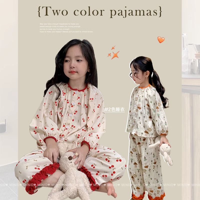 Bộ Đồ Ngủ Hai Mảnh Áo Thun Tay Dài Và Quần Dài Phong Cách Công Chúa Dành Cho Bé Gái