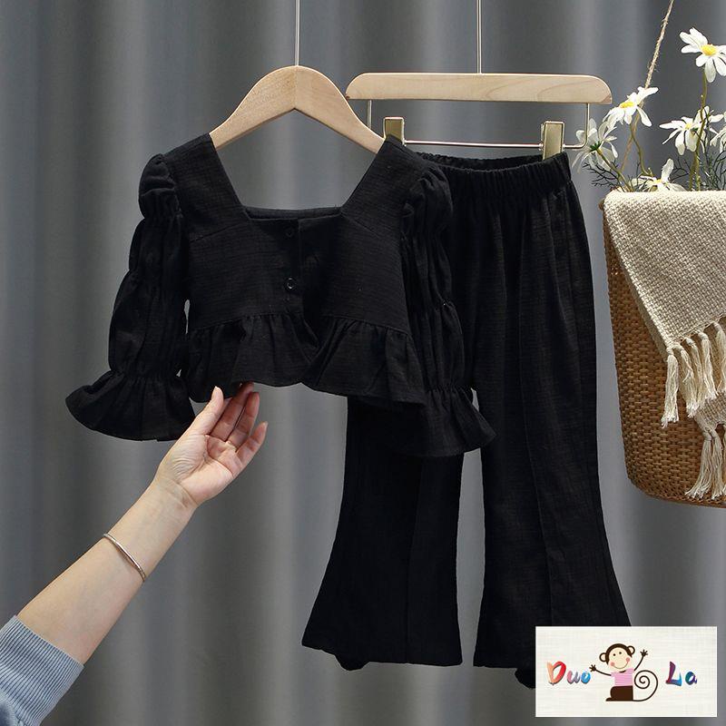 Bộ Áo Sơ Mi + Quần Dài Ống Loe Phong Cách Hàn Quốc Thời Trang Mùa Xuân Cho Bé Gái