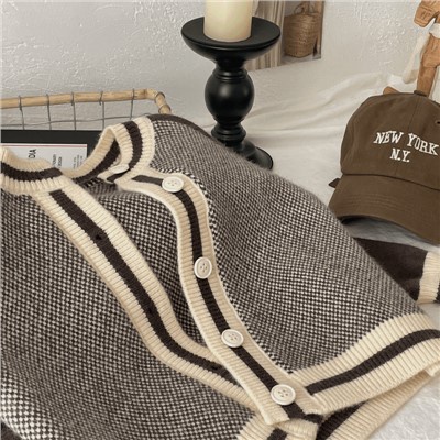 Áo Khoác cardigan Dệt Kim Màu Sắc Tương Phản Phong Cách Hàn Quốc Cho Bé