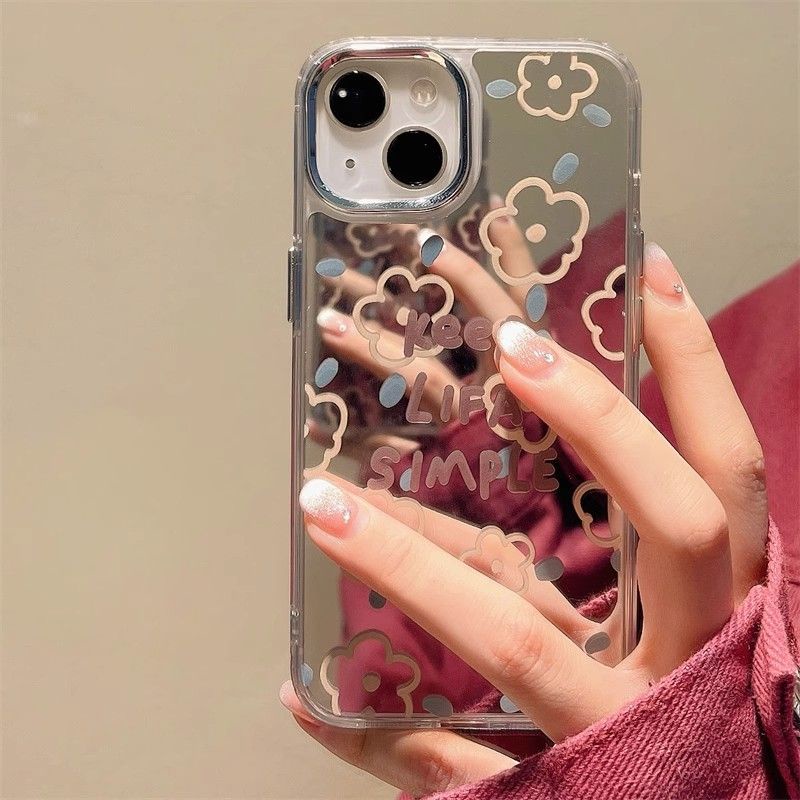 Ốp Điện Thoại Mặt Gương Họa Tiết Hoa Đơn Giản Cao Cấp Cho apple 15promax iphone14 1312 xr