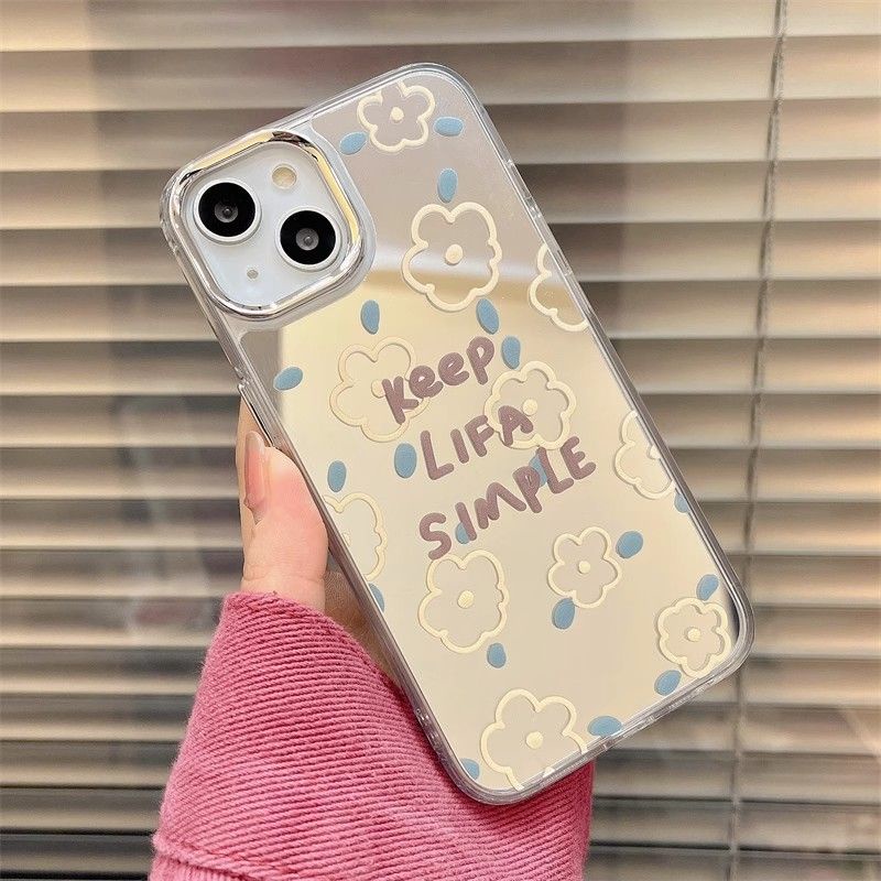 Ốp Điện Thoại Mặt Gương Họa Tiết Hoa Đơn Giản Cao Cấp Cho apple 15promax iphone14 1312 xr