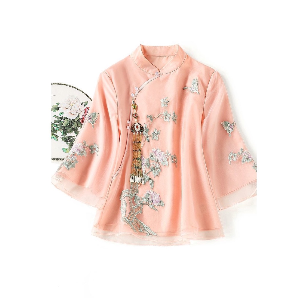 Áo Sườn Xám Ngắn Cài Nút Thêu Họa Tiết Phong Cách Trung Hoa Cổ Điển Thiết Kế Mới Thời Trang Cho Nữ