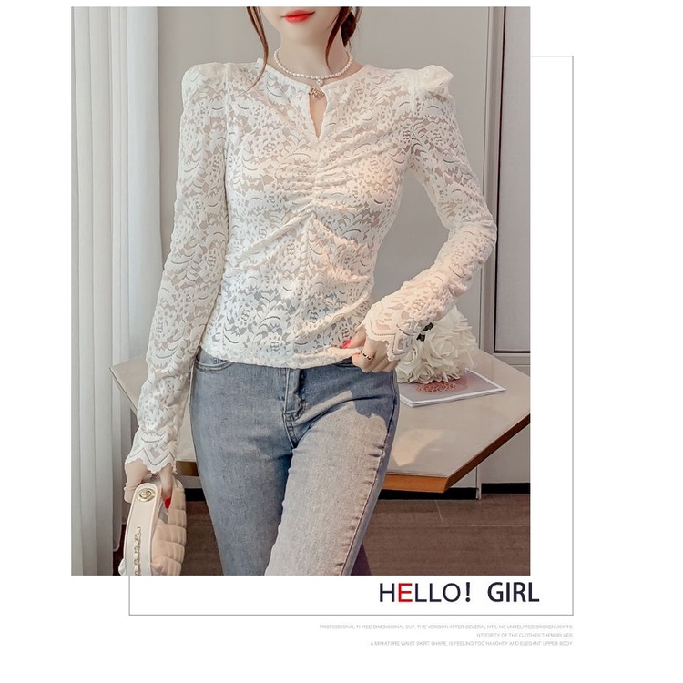 Áo Thun Phối Ren Phong Cách Hàn Quốc Thời Trang Mùa Thu Mới Cho Nữ