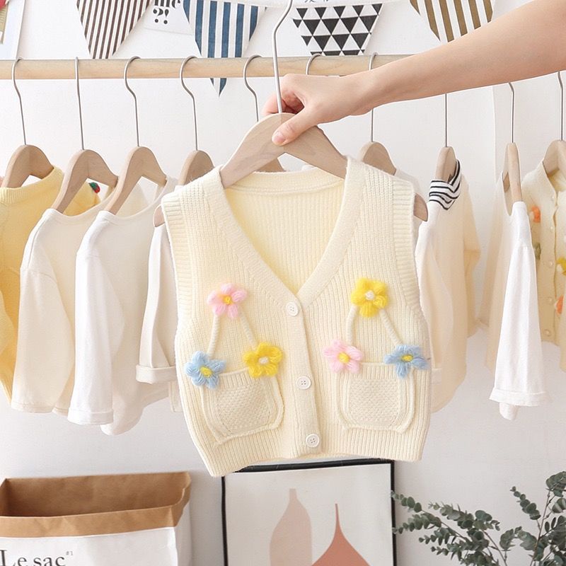 Bộ Áo Khoác cardigan + Áo sweater Dệt Kim Thời Trang Mùa Thu 2021 Mới Cho Bé Gái